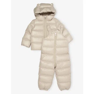 Moncler Light Beige Baby Padded Shell-down Jacket And Overalls Se In White