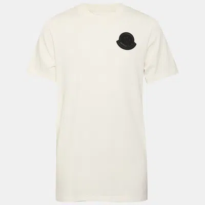 Pre-owned Moncler Light Beige Jersey Logo Patch Crew Neck T-shirt S In Sand