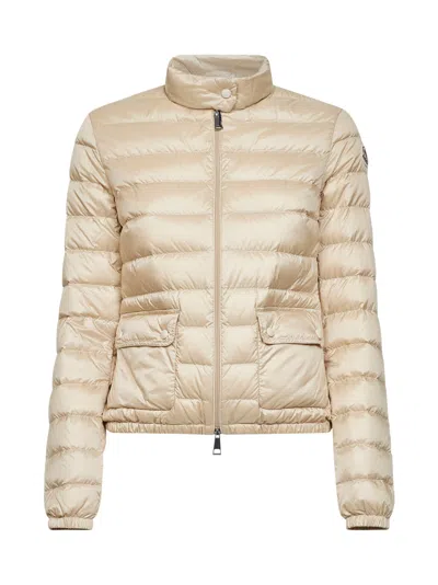 Moncler Light Beige Lans Short Down Jacket In Brown