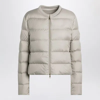 Moncler Light Beige Short Zip-up Puffer Jacket Women In Gold