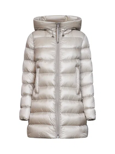 Moncler Light Beige Suyenne Midi Hooded Down Jacket In Neutral