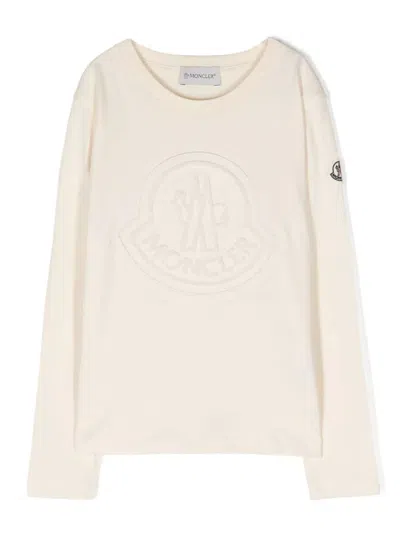 Moncler Kids' Light Beige Sweater With Logo In White