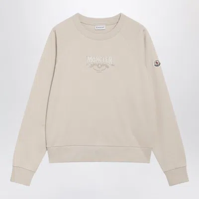 Moncler Light Beige Sweatshirt With Logo Embroidery In Neutral