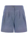 Moncler Women Light Blue Chambray Cotton Shorts, 26 Luxury Shorts For Women Darveys In Blue
