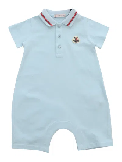 Moncler Kids Logo Piqué Stretch-cotton Babygrow In Baby Blue