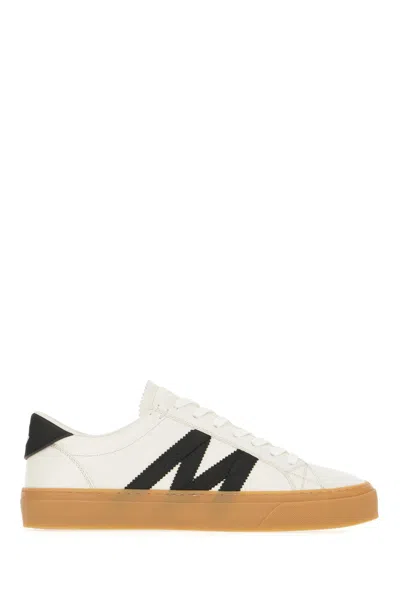 Moncler Light Grey Leather Monaco2 Sneakers In White