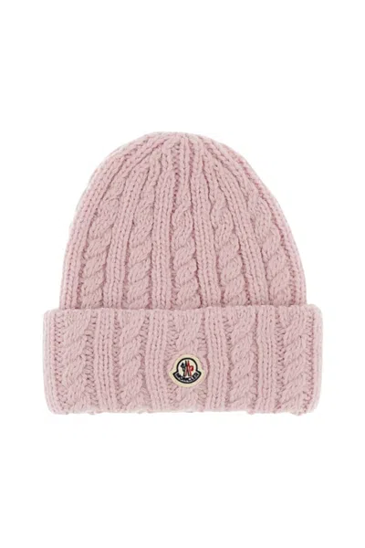 Moncler Light Pink Cable-knit Beanie Cap