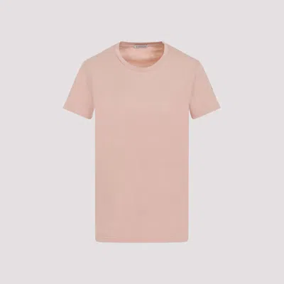 Moncler Light Pink Cotton T-shirt With Logo In Pink & Purple