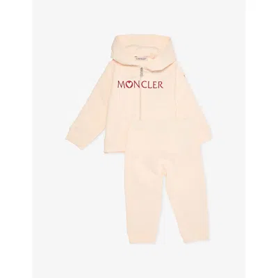 Moncler Kids' Light Pink Logo-embroidered Cotton Tracksuit Set 3-36 Month In Neutral