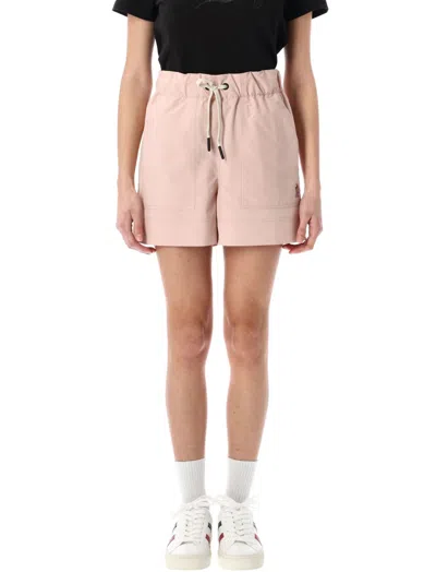 MONCLER LIGHT PINK LOGO PATCH SHORTS