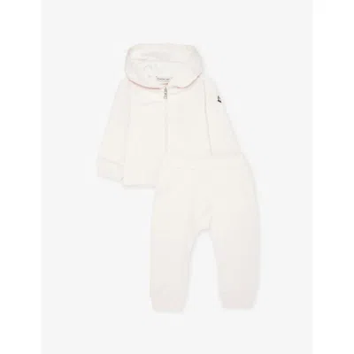 Moncler Babies' Light Pink Logo-embroidered Cotton Tracksuit Set 1-18 In Neutral