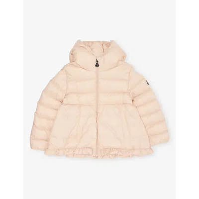Moncler Babies' Light Pink Odile Ruffle-hem Shell-down Jacket 3 Months - 3 Year In Brown