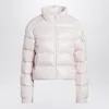 Moncler Short Down Puffer Jacket With High Collar In Neutral