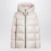 Moncler Hooded Long Puffer Jacket Side Pockets In Neutral