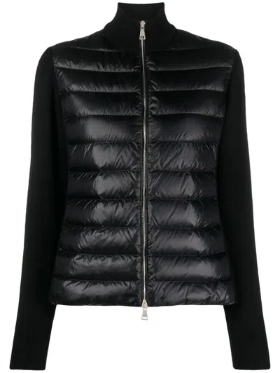 Moncler Lightweight Down-filled Knit Zip Sweater - Size S In Black