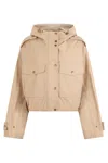 Moncler Carex Cropped Hooded Cotton-blend Poplin Jacket In Neutral