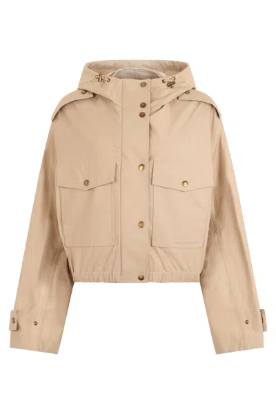 Moncler Carex Cropped Hooded Cotton-blend Poplin Jacket In Neutral