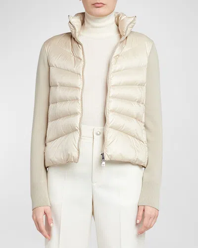 Moncler Lightweight Wool Puffer Cardigan In Light Beige