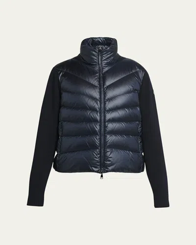 Moncler Lightweight Wool Puffer Cardigan In Navy
