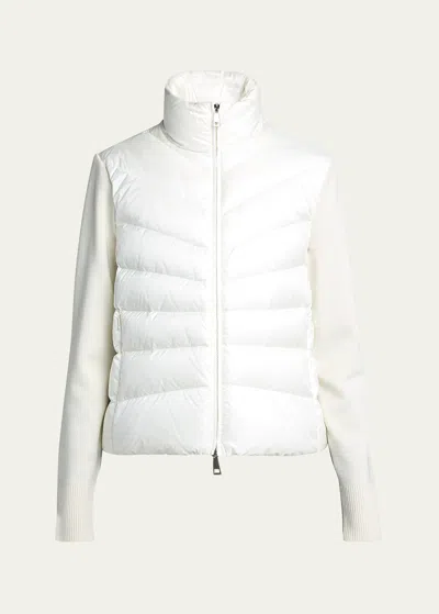 Moncler Lightweight Wool Puffer Cardigan In White