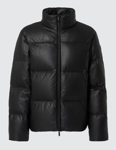 Moncler Ligont Leather Down Jacket In Black