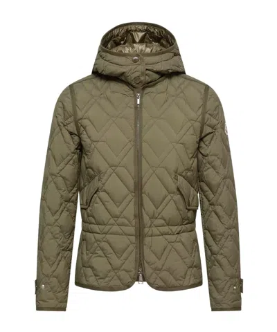 Moncler Lilas Geometric Quilted Hooded Short Down Jacket In Neutral