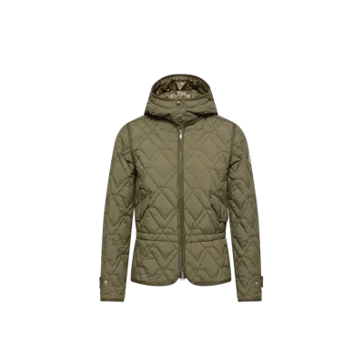Moncler Doudoune Courte Matelassée À Capuche Et Motif Géométrique Lilas, Femme, Vert, Taille: 5 In Green