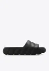 Moncler Quilted Rubber Sole Open Toe Slides In Black