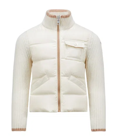 Moncler Lined Wool Zipper Cardigan Down Jacket In White