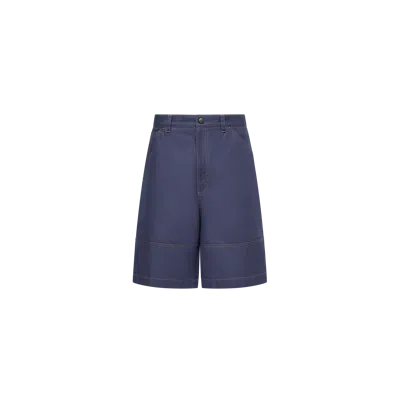 Moncler Gabardine Contrast-stitching Cotton Cargo Shorts In Blue