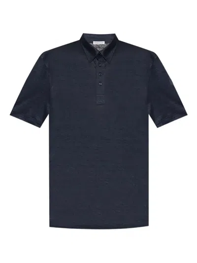 Moncler Linen Polo Shirt In Blue