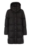 Moncler Litte Square-quilted Hooded Long Down Jacket In Black