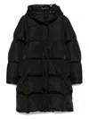 Moncler Long Little Down Jacket With Square Quilting And Hood In Black