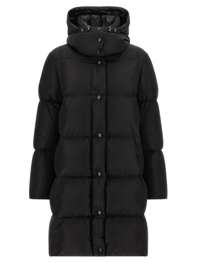 Moncler Long Little Down Jacket With Square Quilting And Hood In Black