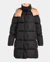 Moncler Litte Long Down Puffer Coat With Detachable Hood In Black