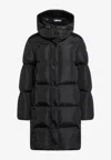 Moncler Litte Square-quilted Hooded Long Down Jacket In Black