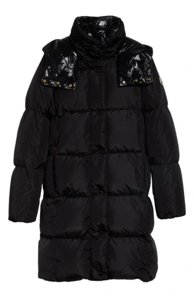 Moncler Litte Long Water Repellent Quilted Down Coat In Black