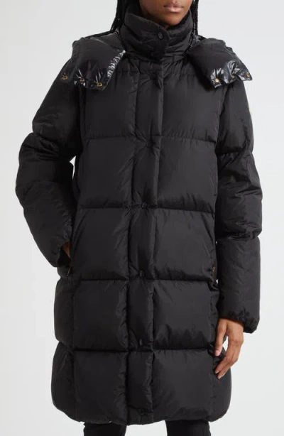 Moncler Litte Water Resistant Down Long Coat In 99b-black