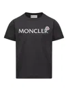 Moncler Cotton Jersey T-shirt With Logo Print Kids In Black