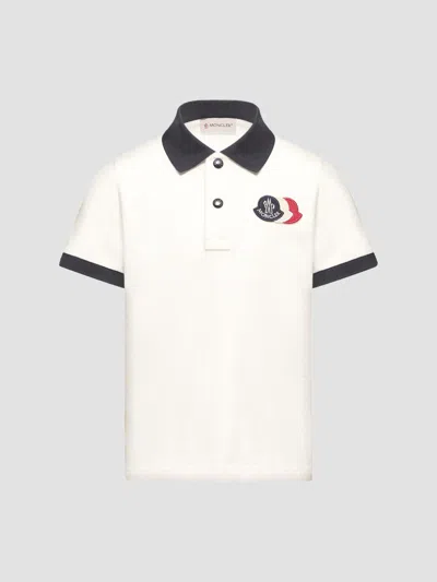 Moncler Little Boy's And Boy's Short Sleeves Polo Shirt In Cotton Piquet In White