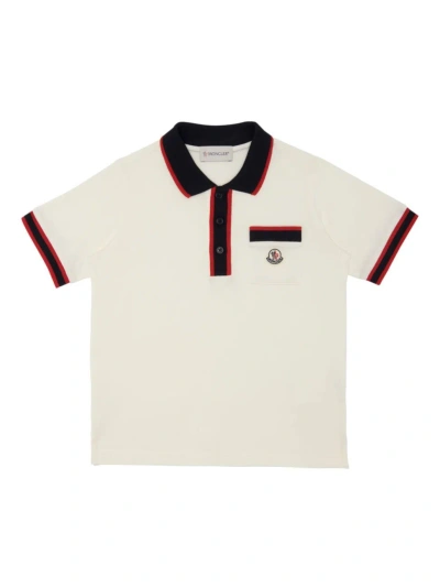 Moncler Little Boy's & Boy's Striped Trim Polo Shirt In White