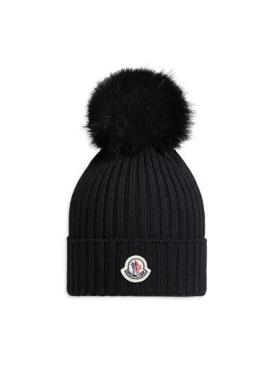 Moncler Little Girl's & Girl's Beanie Hat In Wool In Black