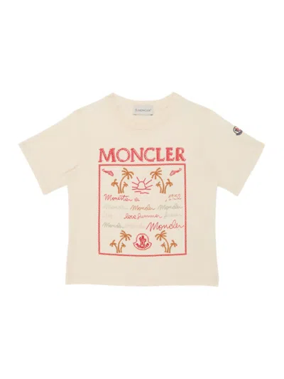 Moncler Little Kid's & Kid's Logo Palm Tree Embroidery T-shirt In Cream