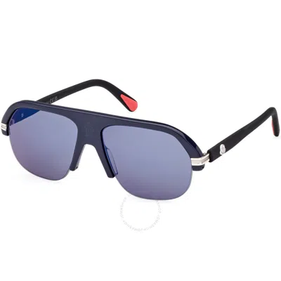Moncler Lodge Blue Mirror Navigator Men's Sunglasses Ml0267 91x 57 In Purple