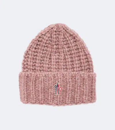 Moncler Logo Alpaca And Wool-blend Beanie In Pink