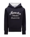 Moncler Embroidered Logo Hoodie In Blue