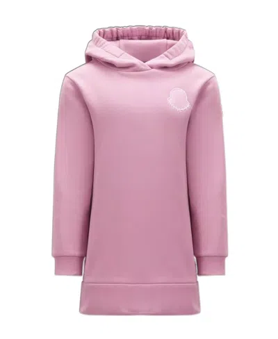 Moncler Hooded Logo Dress In Pink