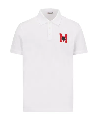 Moncler Embroidered Monogram Polo Shirt In White