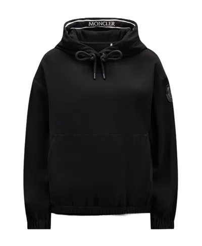 Moncler Logo-appliqué Satin Hoodie In Black