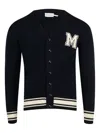 Moncler Cardigan En Laine À Monogramme Brodé In Blue